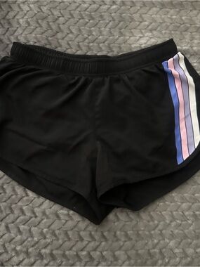 Old Navy Black Athletic Shorts with Pink, Blue & White Side Stripes